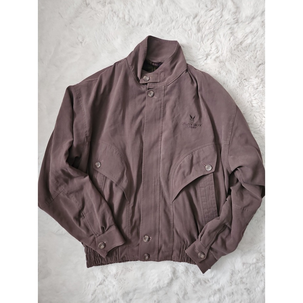 Vintage 90s Playboy Harrington Bomber Jacket Plum Plaid Quilted XL - Picture 8 of 12